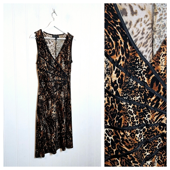 Connected Apparel Animal Print Dress Womens Size 10 Brown Black Sleeveless - Picture 1 of 10